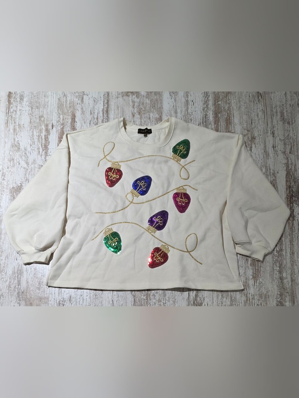 Holiday Sequin Light String Women's Cream Sweatshirt XXL